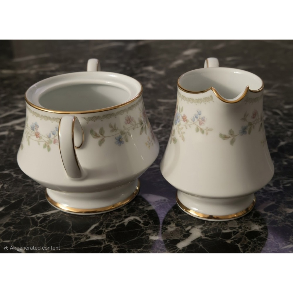 Vintage Noritake Memory Fine China Creamer & Sugar Bowl Set Floral Gold Trim